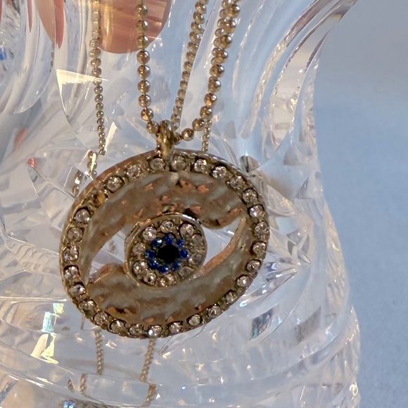 Evil eye 🧿 blue crystal Gold andPendant Necklace - Picture 1 of 6